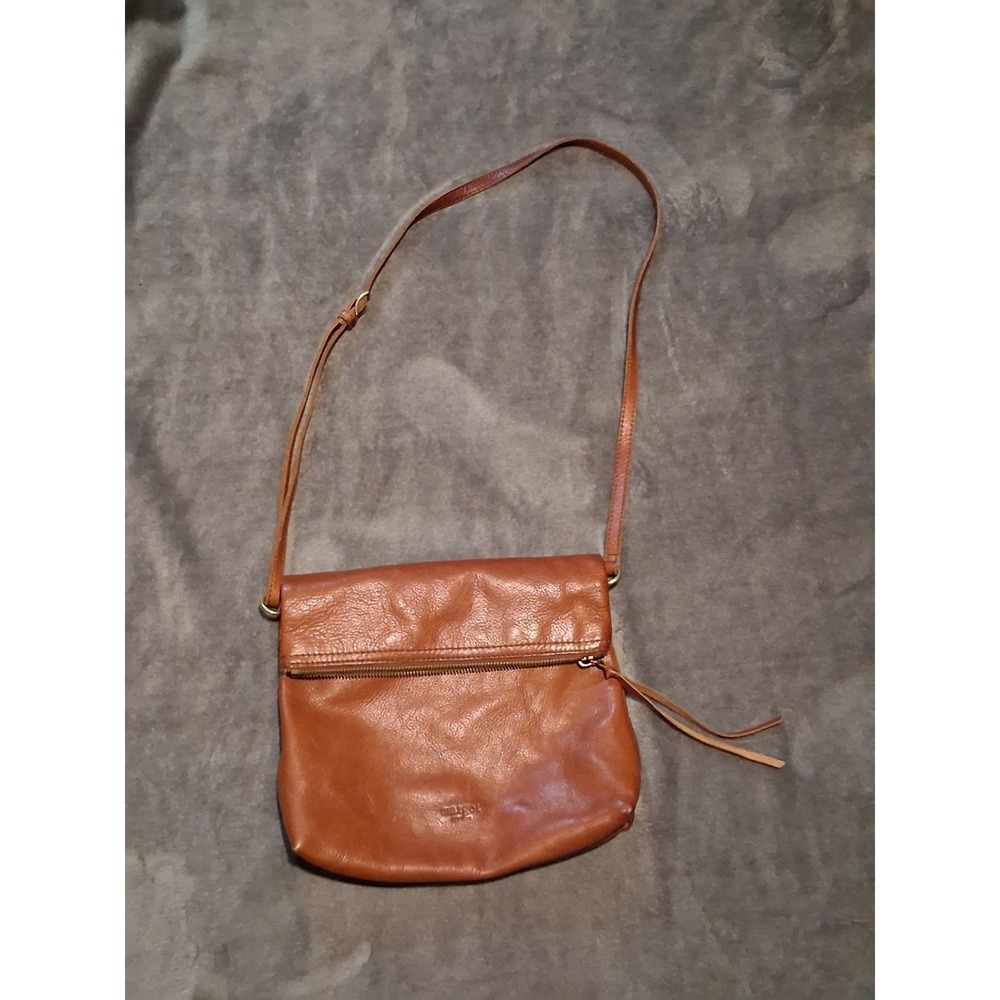 Margot New York Brown Leather Crossbody Zip Gold Hardware Shoulder Strap Purse - Picture 2 of 16